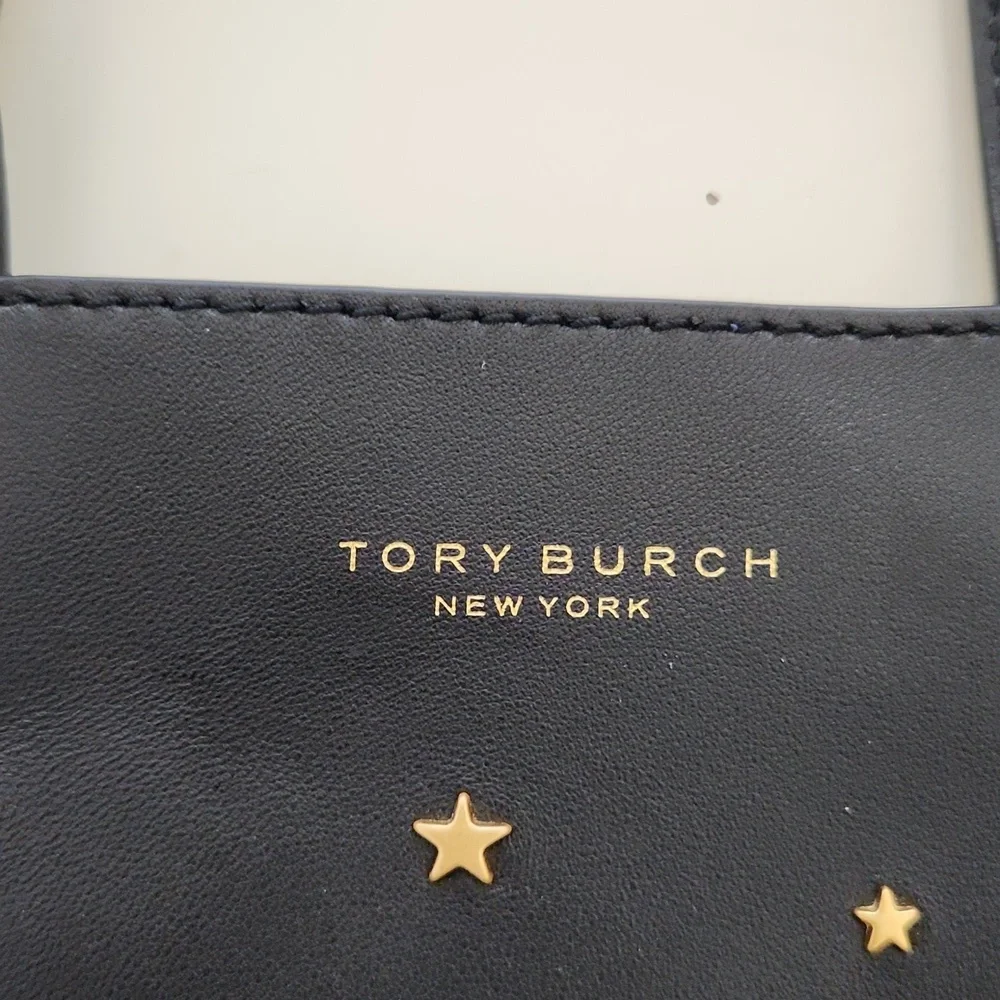Tory Burch Star Stud Black Leather Tote Bag Purse